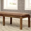Rectangular Bench with Leatherette Padded Seat and Block Legs, Rustic Brown