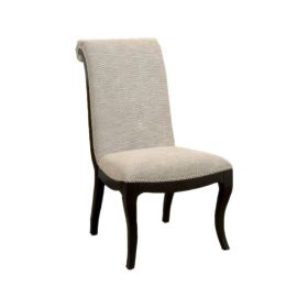 Fabric Upholstered Wooden Side Chair, Set of 2, Gray and Black