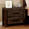 24 Inch 2 Drawer Wood Nightstand, Wire Brushed Grain Finish, Dark Brown