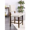 25 Inch Set of 2 Handcrafted Counter Height Chairs, Cherry Brown Solid Wood Frame, Beige Linen Fabric Seat