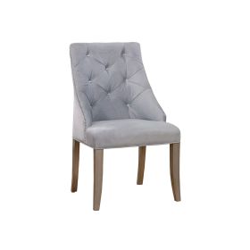 23 Inch Flannelette Dining Side Chair, Button Tufted, Set of 2, Gray