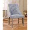 23 Inch Flannelette Dining Side Chair, Button Tufted, Set of 2, Gray