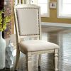 Nailhead Trim Fabric Upholstered Wooden Side Chair, Set of 2, Beige
