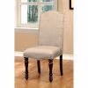 18 Inch Dining Chair, Beige Linen Fabric, Rich Brown Wood, Turned Legs