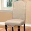 18 Inch Dining Chair, Beige Linen Fabric, Rich Brown Wood, Turned Legs