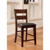 25 Inch Set of 2 Solid Wood Counter Stool Chairs, Ladder Back, Faux Leather Seat, Cherry Brown