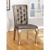 Leatherette Buttoned Side Chair with Cabriole Legs, Set of 2, Gray and Gold
