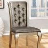 Leatherette Buttoned Side Chair with Cabriole Legs, Set of 2, Gray and Gold