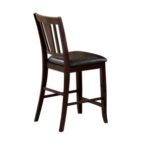 25 Inch Wood Dining Chair, Slatted Back, Leather Seats, Set of 2, Brown