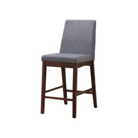 Fabric Padded Counter Height Wooden Chair, Set of 2, Gray and Brown