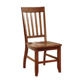 Wooden Side Chair with Slatted Back, Set of 2, Walnut Brown