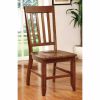 Wooden Side Chair with Slatted Back, Set of 2, Walnut Brown