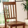Wooden Side Chair with Slatted Back, Set of 2, Walnut Brown