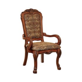 Medieve Traditional Arm Chair Seat, Antique Oak Finish, Set Of 2