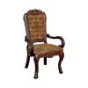 Traditional Fabric Upholstered Arm Chair with Carving, Set of 2, Brown
