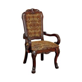 Traditional Fabric Upholstered Arm Chair with Carving, Set of 2, Brown