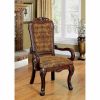 Traditional Fabric Upholstered Arm Chair with Carving, Set of 2, Brown