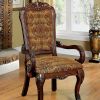 Traditional Fabric Upholstered Arm Chair with Carving, Set of 2, Brown