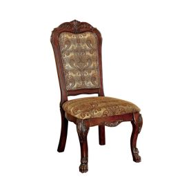 Fabric Padded Side Chairs with Wooden Claw Feet, Set of 2, Cherry Brown