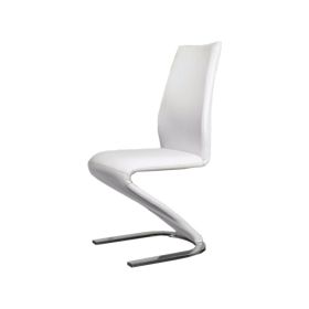 Leatherette Side Chair with U Shaped Metal Base, Set of 2, White and Chrome