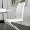 Leatherette Side Chair with U Shaped Metal Base, Set of 2, White and Chrome
