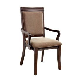18 Inch Ribbed Wood Frame Arm Chair, Walnut, Set Of 2
