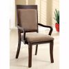 18 Inch Ribbed Wood Frame Arm Chair, Walnut, Set Of 2