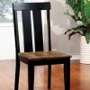 Wooden Slatted Back Side Chairs with Plank Seat, Set of 2, Black and Brown