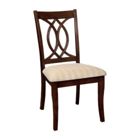 Fabric Upholstered Side Chair with Cut Out Back, Set of 2, Beige and Brown
