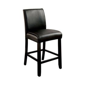 Leatherette Counter Height Chair with Wooden Legs, Set of 2, Black