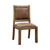 Rustic Wood Dining Chair, Vegan Faux Leather, Nailhead Trim, Set of 2,Brown