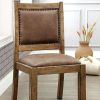 Rustic Wood Dining Chair, Vegan Faux Leather, Nailhead Trim, Set of 2,Brown