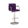 Leatherette Adjustable Bar Stool with Metal Tubular Support, Purple