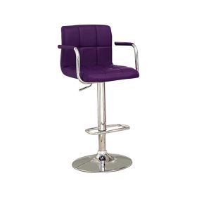 Leatherette Adjustable Bar Stool with Metal Tubular Support, Purple