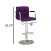 Leatherette Adjustable Bar Stool with Metal Tubular Support, Purple