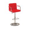 Leatherette Swivel Barstool with Square Stitched Details, Red and Silver