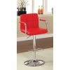 Leatherette Swivel Barstool with Square Stitched Details, Red and Silver