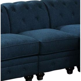 36 Inch Armless Chair, Button Tufted Back, Blue Fabric