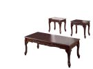 3 Piece Occasional Wooden Table Set with Engraved Details, Cherry Brown