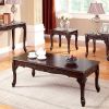3 Piece Occasional Wooden Table Set with Engraved Details, Cherry Brown
