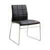 19 Inch Metal Dining Chair, Black Faux Leather, Square Tufting, Set of 2