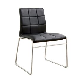 19 Inch Metal Dining Chair, Black Faux Leather, Square Tufting, Set of 2