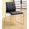 19 Inch Metal Dining Chair, Black Faux Leather, Square Tufting, Set of 2