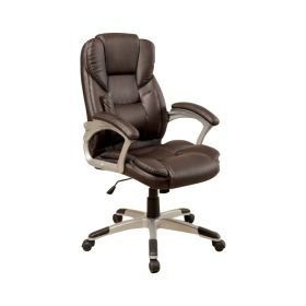 Leatherette Metal Frame Swivel Office Chair with Armrests, Brown