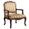 Traditional Fabric Upholstered Arm Chair with Carving, Gold and Brown