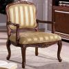 Traditional Fabric Upholstered Arm Chair with Carving, Gold and Brown