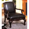 Leatherette Wooden Accent Chair with Hand Carved Legs, Espresso Brown