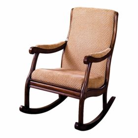 Fabric Upholstered Rocking Chair with Padded Armrests, Brown and Beige