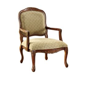 Fabric Wooden Frame Accent Chair with Hand Carved Cabriole Legs, Brown