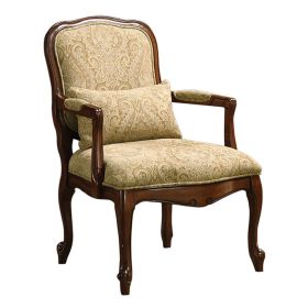 Textured Fabric Accent Chair with Padded Armrests, Brown and Beige